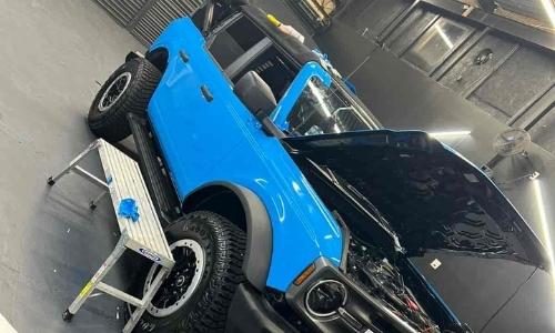 One Source Media in Queens NYC installs  truck wrap on a 2021 Ford Bronco 1