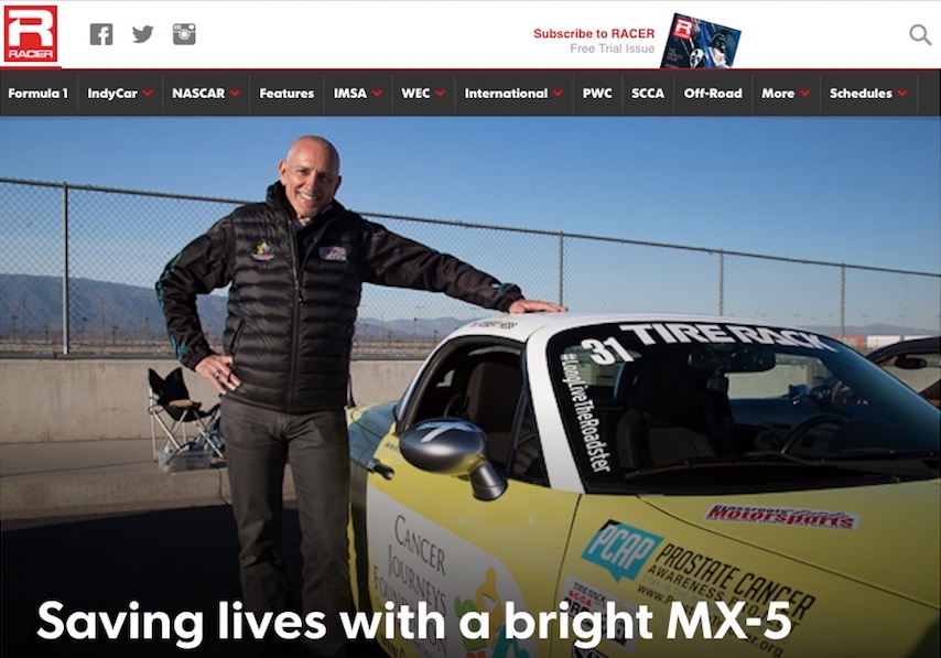 Cancer Journeys Foundation CEO Robert Hess with the Mazda Miata he uses for cancer awareness at autocross events