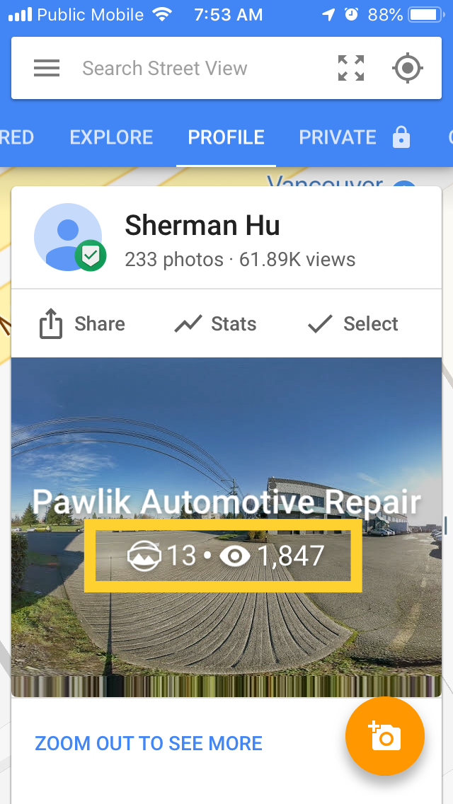 Pawlik Automotive Repair Profile In Google Street View App