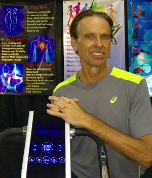 Nils Vidstrand demonstrates vibration platform machines at expos and trade shows in the western states for Vibrate Fitness.