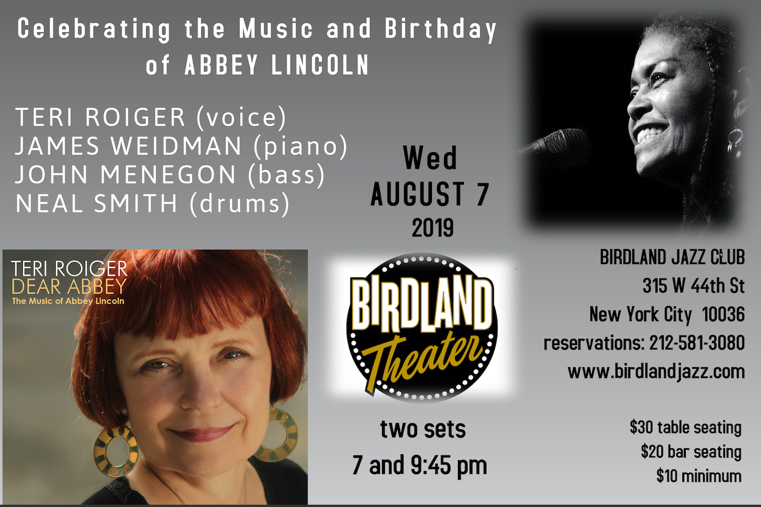 Teri Roiger Abbey Lincoln Tribute Birdland Theater NYC Wednesday August 8, 2019